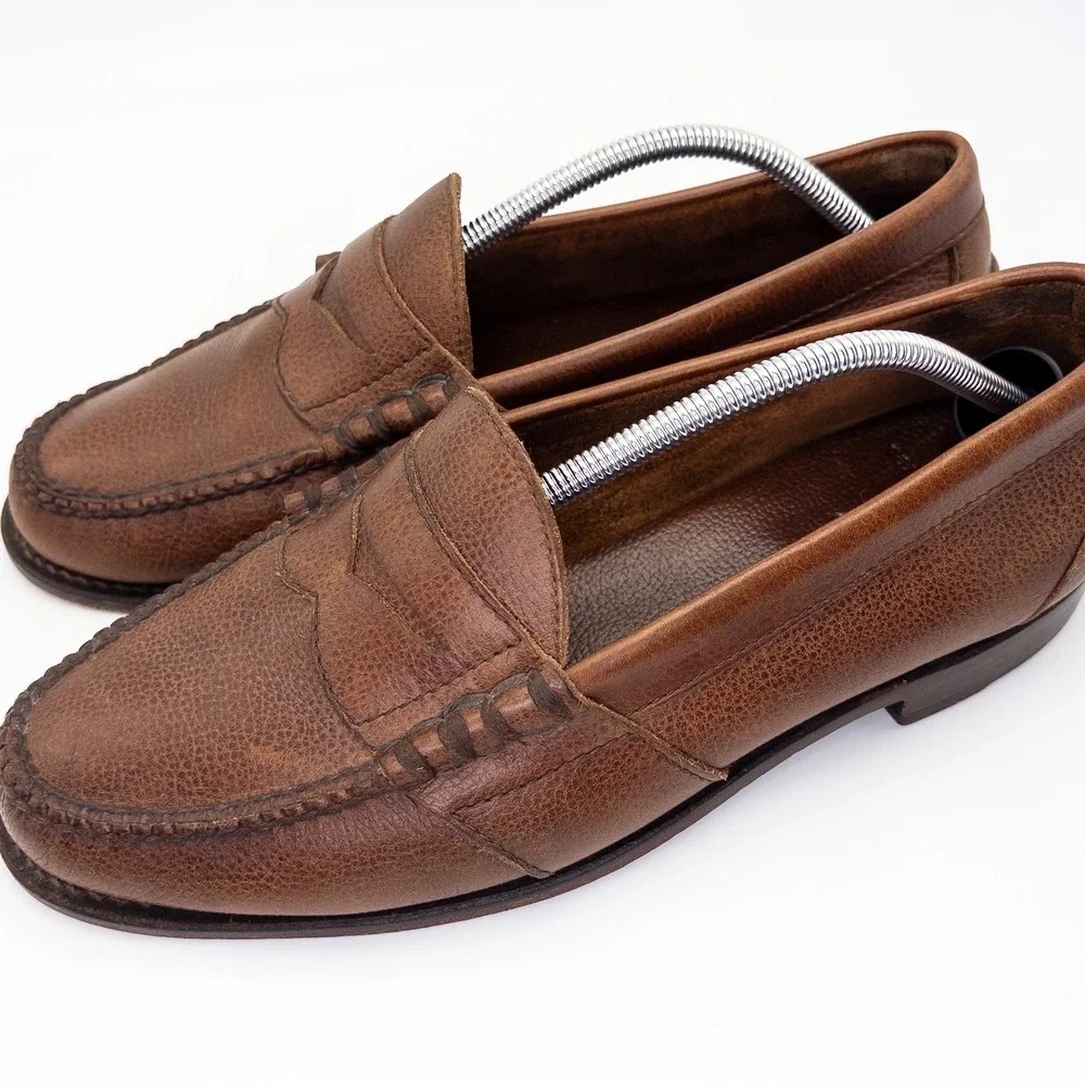 Polo Ralph Lauren Men's 11 EE Leather Penny Loafers Brown Made in Mexico Wide